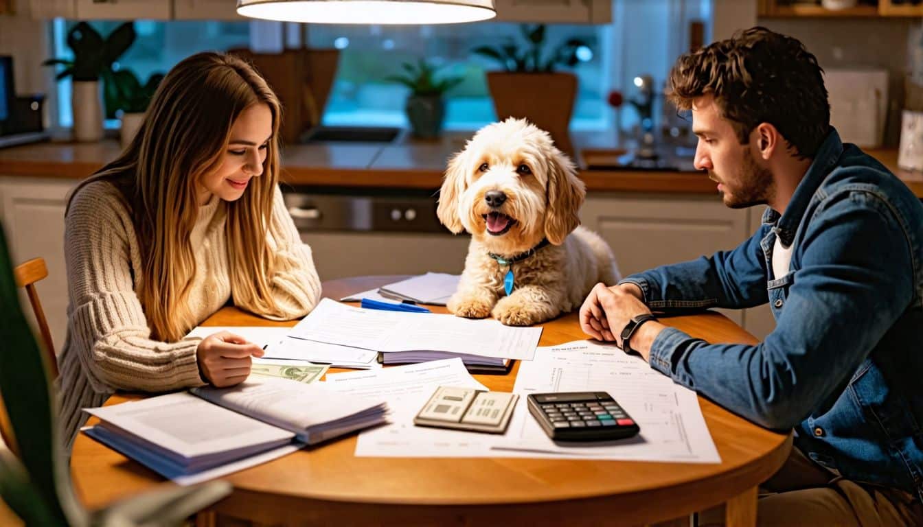 Een jong stel maakt een budget voor het bezitten van een labradoodle.