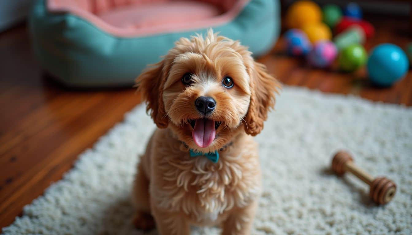 Een vrolijke Cockapoo wordt verwelkomd in zijn nieuwe huis.
