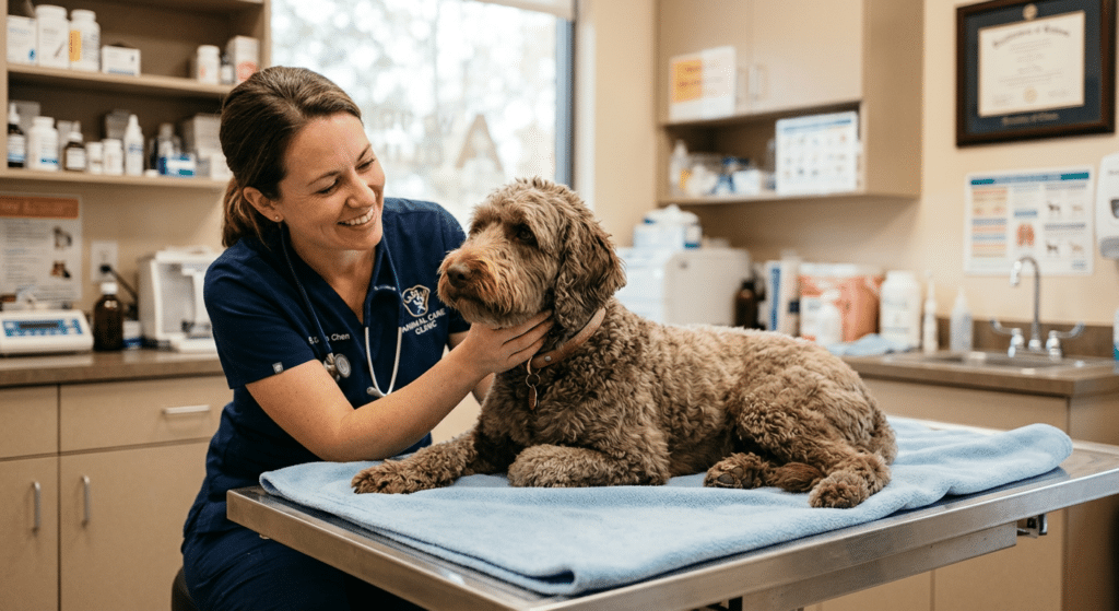 Labradoodle bij de dierenarts