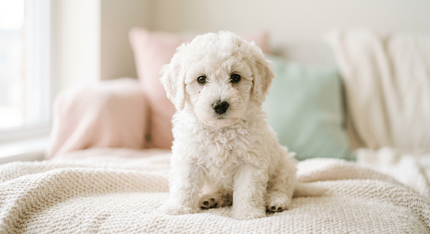 Witte labradoodle puppy