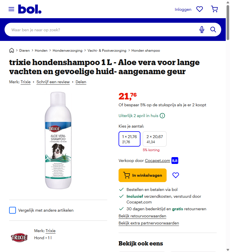 Trixie Hondenshampoo Aloe Vera voor Labradoodle
